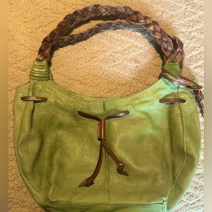 Fossil Olive Green Genuine Leather Shoulder Handbag Braided Strap